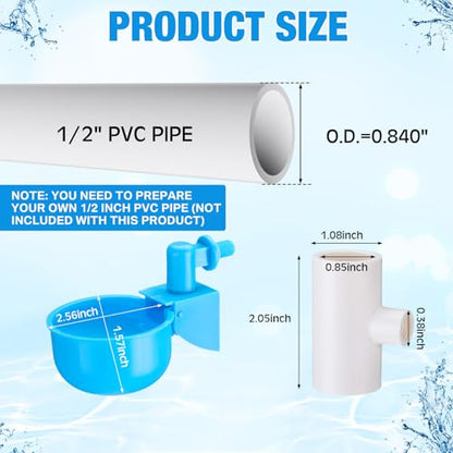 Complete Set Pipeline Automatic Chicken Waterer Cups System with 1/2 PVC Tee Fittings and Other Parts Automatic Poultry Nipple Waterer Chicken Watering Cups for Quail Duck Goose