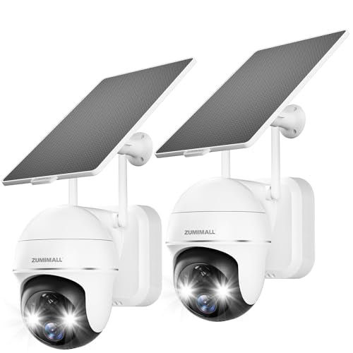 ZUMIMALL Security Cameras Wireless Outdoor - 2 Packs, 360°View Outdoor Camera Wireless Solar Powered,2.4G WiFi, Spotlight/Siren//3MP Color Night Vision/AI Detection/IP66/Cloud/Alert, Work with Alexa - color: White - 2 Pack 3MP Solar Cam