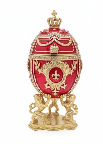 Fabergé Egg Pure GOLD decor 4ct Collectors Egg Russian Jewelry Box Faberge Egg Trinket HANDMADE Faberge Box 200 Austrian Crystal Diamonds & Gold Bracelet Womens Jewellery Gift Ideas (Royal Ruby Red) - color: Royal Ruby Red
