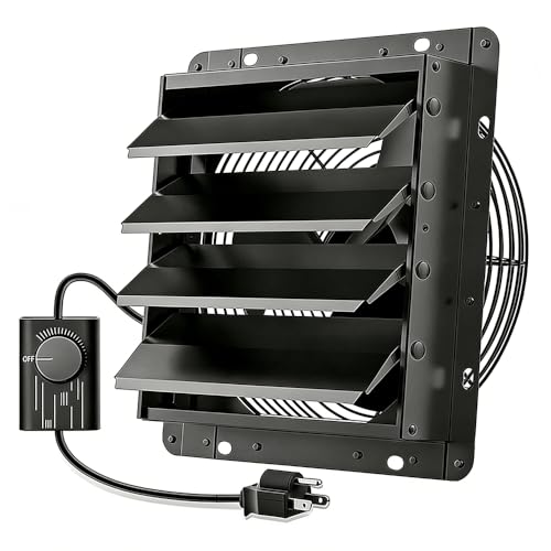 HG Power Upgraded 14 Inch Shutter Exhaust Fan with Speed Controller, 882CFM High-Speed Vent Fan, 1400RPM Wall Mounted Attic Fan with Steel Mesh Screen for Shed, Garage, Greenhouse Ventilation, Black - size: 14 Inch w/ Speed Controller