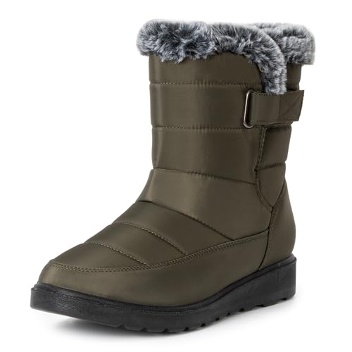 Alpine Swiss Lexie Women’s Snow Boots | Waterproof Faux Fur Lined | Warm Cozy Winter Booties | Anti-Slip Sole | Stylish Outdoor Shoes - color: Olive, size: 5