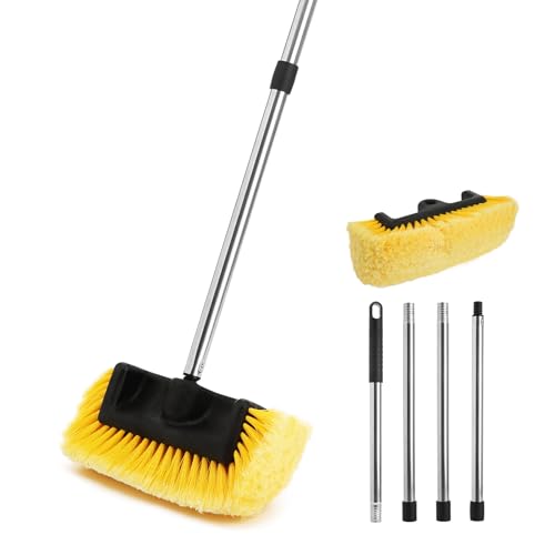 Yocada Five-Sided Car Wash Brush with 61" Long Handle No Scratch 12" Soft Bristle Brush Car Wash Cleaning Mop for Car SUV RV Truck Caravan Boat House Siding Floor