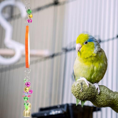 Hanging Chicken Mirror with Bells for Pet Cage Sturdy Beak Grinding Swing Plaything for Birds and Chickens Interactive Farm and Garden Accessory