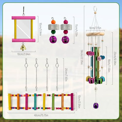 6 PCS Chicken Toys, Multi-Color Poultry Wind Chime, Slide, Mirror with Jingling Accessory and Hanging Vegetable Fruit Feeder for Hens, Birds, Parrots and Other Poultry