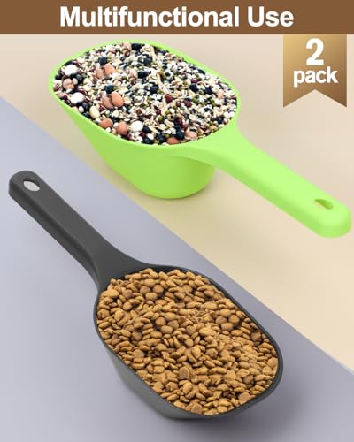 2 PACK Dog Food Scoop,1 Cup Capacity Pet Food Scoop With Measuring Lines For Dog, Puppy and Cat (Green and Black) - color: Green and Black
