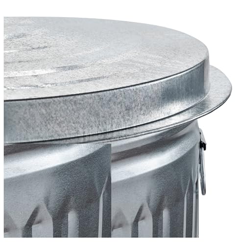 31 Gallon Steel Trash Can - Galvanized Steel Indoor/Outdoor Bin with Lid & Handles - Heavy Duty Rodent Proof Waste Container for Yard, Trash, Pet Food