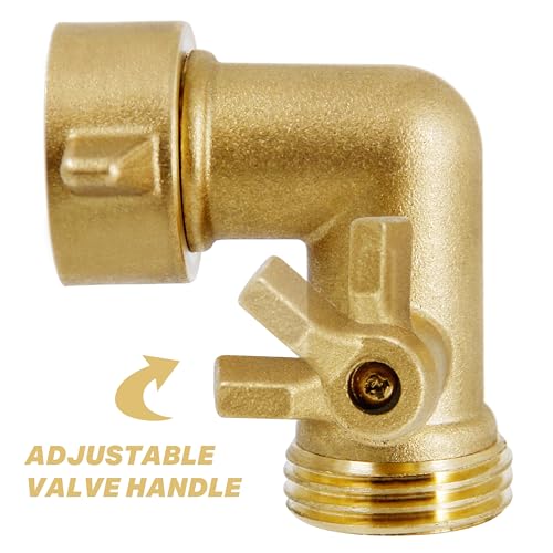 Twinkle Star 90 Degree Garden Hose Elbow with Shut Off Valve, 2 Pack | 3/4" Heavy Duty Hose Adapter, 2 O-rings, Solid Brass Connector - color: 90° Hose Elbow with ShutOff Valve