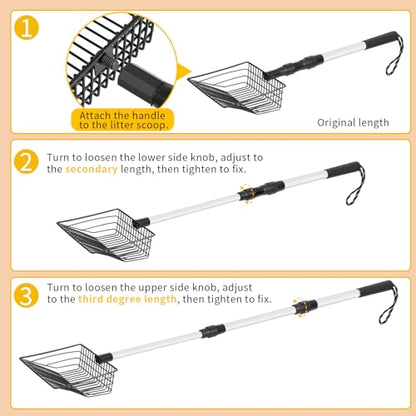 Chicken Poop Scooper & Rake, 3 in 1 Chicken Coop Scoop 23" to 42" Adjustable, Durable Metal Sifting Litter Shovel, Chicken Coop Accessories for Chickens Coop, Small Farm Animals, Cat Litter