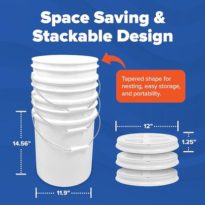ePackageSupply 5 Gallon Bucket - Food Grade Bucket with Airtight Gamma Seal Screw-On Lid, BPA-Free, Heavy-Duty 90 Mil HDPE Plastic, Bulk Storage, Durable Container, Made in USA, White/Blue, 6 Packs - color: White/Blue, size: 6 Packs