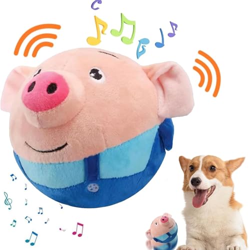 Active Moving Pet Plush Toy, Interactive Dog Toys Pet Bouncing Balls, USB Rechargeable Interactive Washable Cartoon Pig Plush Sound Electronic Dog Toy, Small Cute Squeaky Pig Dog Toy (Blue) - color: Blue