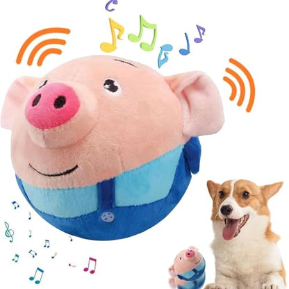 Active Moving Pet Plush Toy, Interactive Dog Toys Pet Bouncing Balls, USB Rechargeable Interactive Washable Cartoon Pig Plush Sound Electronic Dog Toy, Small Cute Squeaky Pig Dog Toy (Blue) - color: Blue