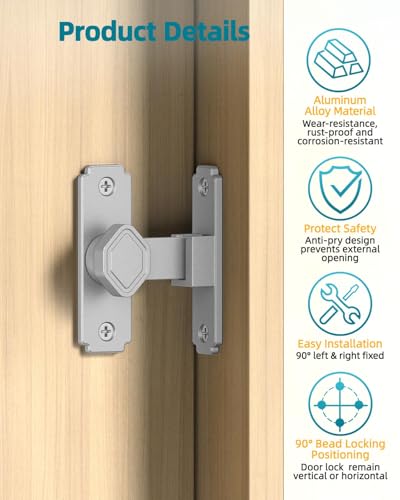 90 Degree Barn Door Lock, Small Sliding Barn Door Latches, Rust-Proof Sliding Gate Latch Lock for Garden, Bathroom, Cabinet, Pet Cage, Window, Shed (Silver-1PC) - color: Silver-1PC