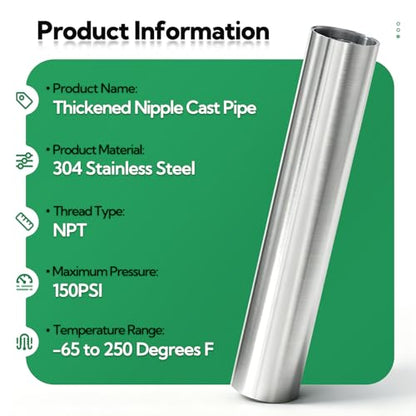 TAISHER 1PCS Stainless Steel Pipe Fittings, 1-1/2" NPT Female x 1-1/2" NPT Female Threaded, 12" Length Nipple Cast Pipe - size: 1-1/2" FNPT 1pcs