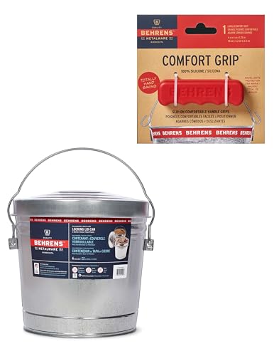 Behrens 6 Gallon Galvanized Steel Storage Can or Waste Bin w/Locking Lid & Handle (1 can, 1 Red Grip) - size: 1 Bucket, style: 1 Red Grip