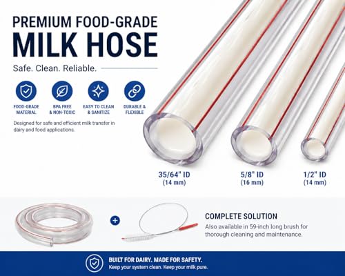 Premium Food-Grade Milk Hose, Clear, BPA Free, Flexible Tubing with 59-Inch Cleaning Brush for Dairy Applications (1/2" Milk Hose and Pulsator Hose + Brush) - size: 1/2" Milk Hose and Pulsator Hose + Brush