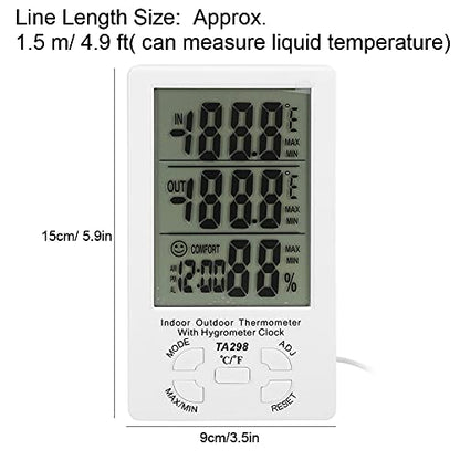 Electronic Temperature Humidity Meter, with Probe for Indoor Outdoor Farm Use, Digital Hygrometer Thermometer