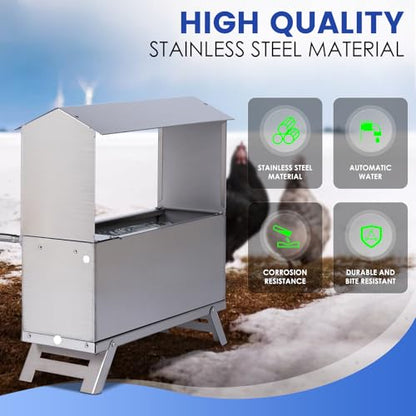 1.6 Gal Automatic Chicken Waterer Stainless Steel Poultry Waterer Dispenser with Float Valve Kit and Bottom Bracket Chicken Waterer Feeder for Hen Duck Goose Turkeys