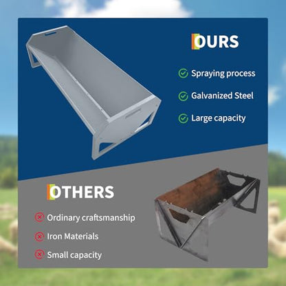 Garvee Livestock Feeder, 45.13" Hay Feeder for 10 Sheep Once, Heavy Duty 22 Gallon Capacity Livestock Feeding Trough for Horse, Goat, Sheep, Cattle, Cow, Alpaca - color: Silver