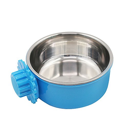 DEVILMAYCARE Pet Feeder Dog Bowl Stainless Steel Food Hanging Bowl Crates Cages Dog Parrot Bird Pet Drink Water Bowl Dish Accessory (S: 4.5''x2'', Blue) - color: Blue, size: S:4.5''x2''