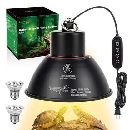 Reptile Heat Lamp Reptile Light Fixture 2Inch Shallow Dome with Dimmer and Cycle Timer, Max 100W, 2 Pack Heat Lamps UVB Bulb UVA Basking Light for Bearded Dragon Turtle Chicken Lizard Snake Gecko Tank