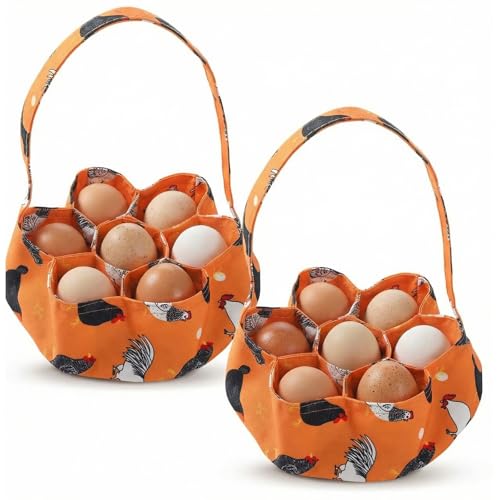 Sweetude 2 Pieces Egg Basket Mini Egg Collecting Bags Gathering Basket with 7 Pouches for Farmhouse Chicken Hen Duck Goose Housewife Garden Transporting Storage, 8 x 2.6 Inch(Orange) - color: Orange