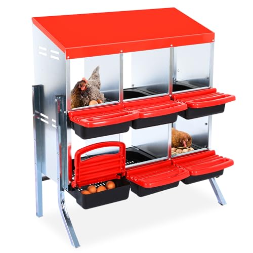Chicken Nesting Box, 6 Compartments with Leg Chicken Nesting Boxes for Laying Eggs, Nesting Boxes for Chicken with Egg Collection for Chicken Coop, Red - color: Red, size: 6-holes with legs