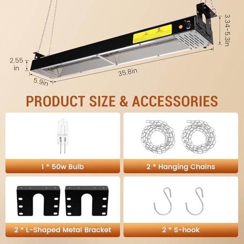 36-Inch Food Heat Lamp - 1000W Commercial Food Warmer Lamp Overhead Stainless Steel Catering Heat Lamps Electric Strip Heater for Restaurant Buffet Parties Kitchen, Black 115V - color: Black, size: 36 Inch