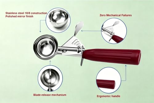 TOPKITCHEN Commercial-Grade Ice Cream Scoop 1.33 oz, 18/8 Stainless Steel Cookie Scoop with Plastic Handle, Portion Control Disher Scoop for Bakeries, Restaurants & Dessert Shops, #24, Red - size: 1.33 oz - Red