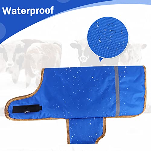 Pro Calf Blanket, Dogs Warm Clothes Mini Pigs & Donkeys Saver Coat Sheep Blanket for Keep Cow Warmming Thickened Belly Protection Windproof Livestock Protector - color: Two pieces of Blue with Flannel Lining