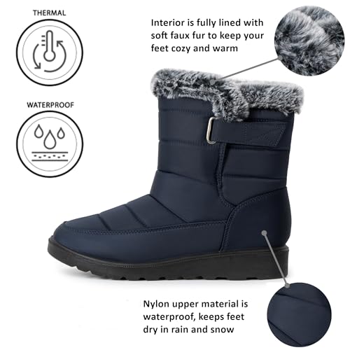 Alpine Swiss Lexie Women’s Snow Boots | Waterproof Faux Fur Lined | Warm Cozy Winter Booties | Anti-Slip Sole | Stylish Outdoor Shoes - color: Navy, size: 10