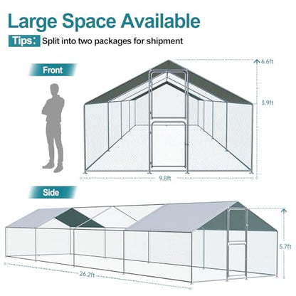 Airynee Large Chicken Coop, Chicken Coops for 40 Chickens, Chicken Runs for Yard with Water Poof & UV Resistance Cover, Spire Roof Chicken Coop Run with Double Lockable Doors for Outdoor Backyard - size: 314.4"L x 117.6"W x 79.2"H