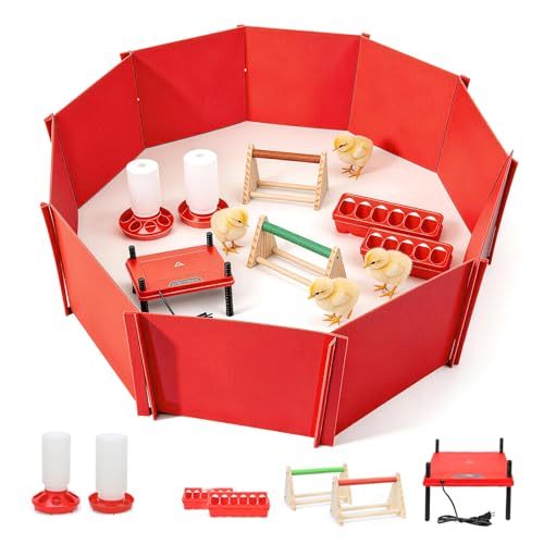 Chick Brooder Box Small Animal Playpen Chick Starter Kit Brooding Playpen with Chicks Heating Plate Perch Feeder Waterer for Duck and Quail Chicken Supplies