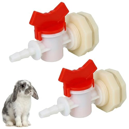 2 Pack Rabbit Watering System Bucket Connector Kit for 5/16" ID Hose, Includes Bulkhead Fitting, Barb Ball Valve & Mesh Filter Washer, Automatic Poultry Waterer Rain Barrel Spigot Kit, White