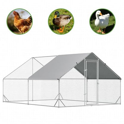 PawHut Large Chicken Coop Metal Chicken Run with Waterproof and Anti-UV Cover, Spire Shaped Walk in Fence Cage Hen House for Outdoor and Yard Farm Use, 1" Tube Diameter, 9.8' x 13.1' x 6.6' - size: 157.5"L x 118.1"W x 78.7"H