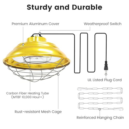 Hanging Chicken Coop Heater, 600W 2 Heating Levels Premium Waterproof Large Range Heaters for Cattle, Horses, Donkeys, Poultry, Greenhouse Plant - size: Large Heater