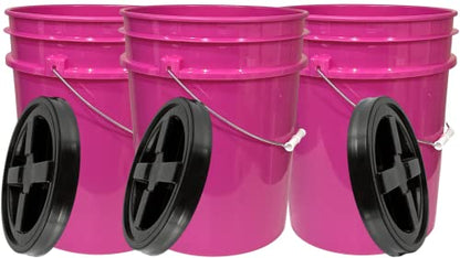 House Naturals 5 Gallon Pink Plastic Food Grade Made in USA Bucket with Air Tight Double Gasket Screw On Lid (3 Pack)