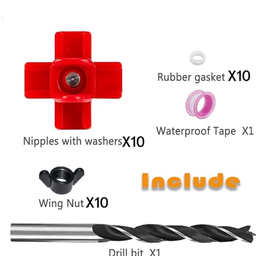 10 pcs Chicken Waterer Nipples with Drill Bits,Horizontal Automatic Chicken Waterer,Leakproof Poultry Watering System for Chicken Coop - size: 10PCS