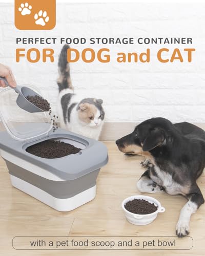 10-13 Lbs Dog Food Stroage Container, Collapsible Dog Food Containers with Airtight Lid, Pet Food Scoop, Pet Food Storage Container Dry Food for Dog, Cat and Other Pets - color: Grey/10-13 Lbs