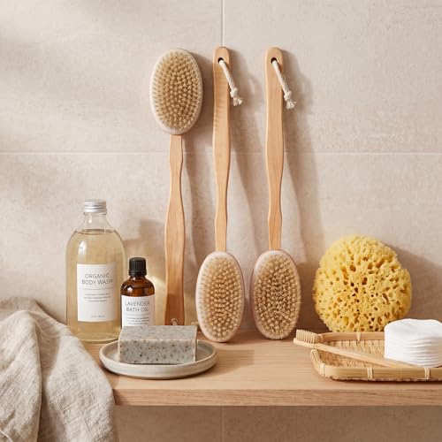 10 Pack Dry Brushing Body Brush Bulk Wooden Long Handle Soft Natural Boar Bristle Detachable Exfoliating Dry Brush for Women Men Deep Cleaning Lymphatic Drainage Cleaning Body Skin Care