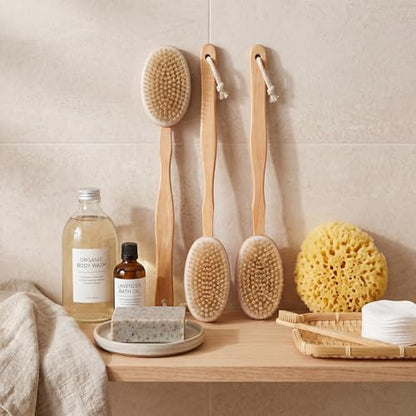10 Pack Dry Brushing Body Brush Bulk Wooden Long Handle Soft Natural Boar Bristle Detachable Exfoliating Dry Brush for Women Men Deep Cleaning Lymphatic Drainage Cleaning Body Skin Care