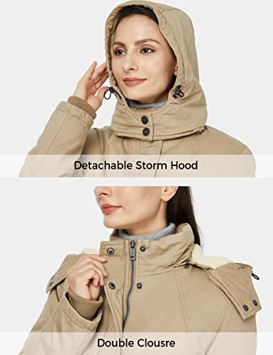 WenVen Women's Winter Warm Sherpa Lined Jacket Heavy Parka Coat with Hood - color: Khaki-2, size: XX-Large