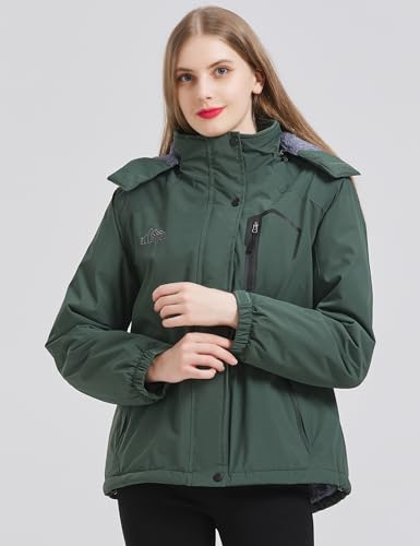 ELLSWOS Womens Winter Coats Waterproof Ski Jacket Warm Snow Jackets Windproof Windbreaker Hooded Raincoat - color: Olive Green, size: XX-Large
