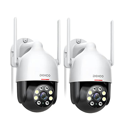 DEKCO 2K Security Camera Outdoor 2Packs, WiFi Outdoor Security Cameras Pan-Tilt 360° View, 3MP Surveillance Cameras with Motion Detection and Siren, 2-Way Audio, Full Color Night Vision, Waterproof - color: 2Pack
