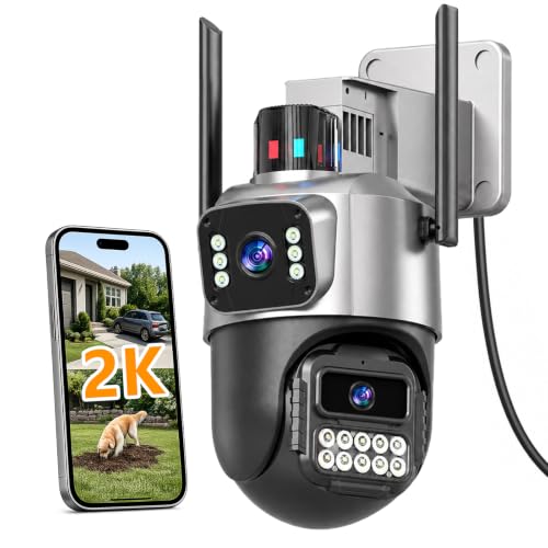 Cameras for Home Security, 6MP Dual Lens Outdoor Security Camera, 5GHz/2.4GHz WiFi, Auto Tracking, Color Night Vision, Plug-in Power, 2-Way Audio, IP66 Waterproof, SD/Cloud