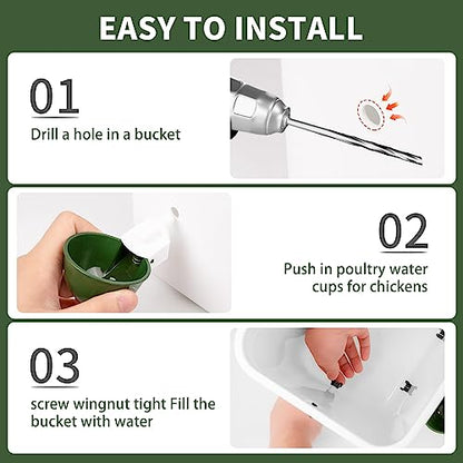 Chicken Water Cups 12 Pack, Automatic Filling Waterer Feeder Bowl, Gravity Poultry Watering System, Chicken Water Dispenser, Chicken Coop Accessories for Hens, Duck, Goose, Turkey (Green) - color: Green 12cups