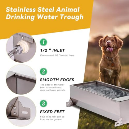Automatic Livestock Water Trough, 7.5L 304 Stainless Steel Self Filling Pet Water Dispenser for Dog Horse Cow Goat