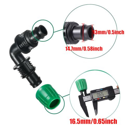 15 Pcs 1/2 Inch Drip Irrigation Elbow Fittings(1/2" ID x 0.640" OD), 90 Degree Drip Lock Barbed Nut Hose Elbow Connectors for 1/2 Drip Irrigation Tubing Connection Parts for Garden Watering System - size: 1/2 inch Elbow