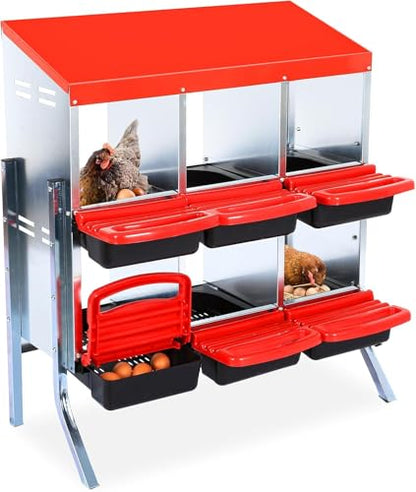Chicken Nesting Boxes,6 Compartment Nesting Boxes for Laying Eggs with Legs,Wall Mount Poultry Roll Away Chicken Laying Boxes,Easy Egg Collection,Cleanable Pull Out Hen Roosting Boxes