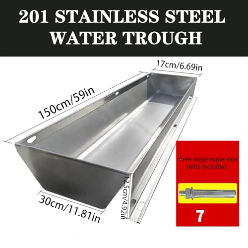 40in 59in 79in Large Water Troughs for Livestock, Horse Duty Watering & Feeding Trough Portable Farm Animal Feeder, 2 in 1 Livestock Feed Trough, Large Capacity Livestock Water,Silver,150cm - size: 150cm