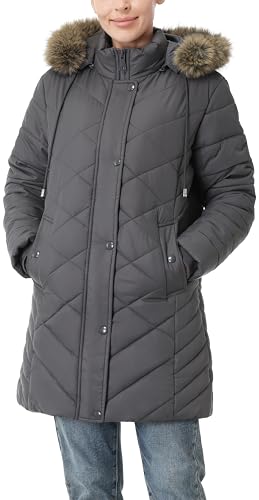 Women's Long Warm Winter Coat Windproof Thickened Fleece Lined Down Jacket Waterproof Puffer Outerwear with Removable Hood - color: Darkgrey, size: 3X-Large